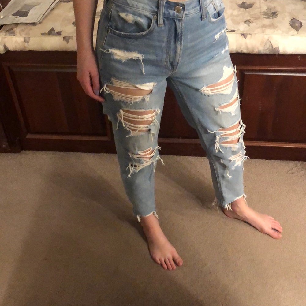 AE Distressed Mom Jeans
